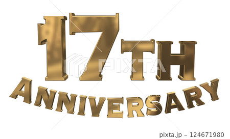 3DCG文字「17th Anniversary/17周年マークキラキラ」ゴールド,金 124671980