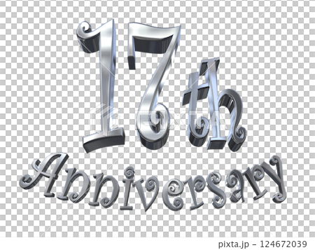 3DCG文字「17th Anniversary/17周年マークキラキラ」シルバー,銀 124672039