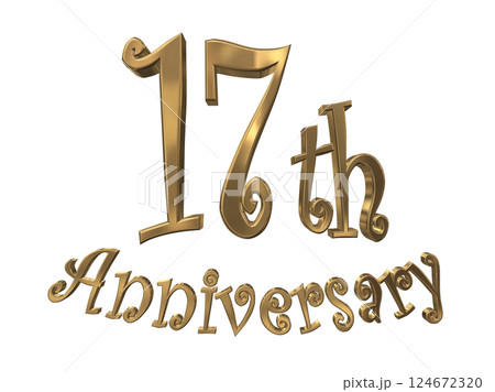 3DCG文字「17th Anniversary/17周年マークキラキラ」ゴールド,金 124672320