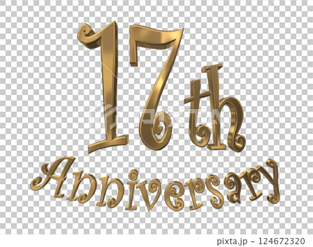 3DCG文字「17th Anniversary/17周年マークキラキラ」ゴールド,金 124672320