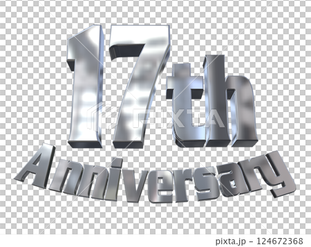 3DCG 字母“17 週年/17 週年紀念標誌閃光”銀色，銀色 124672368