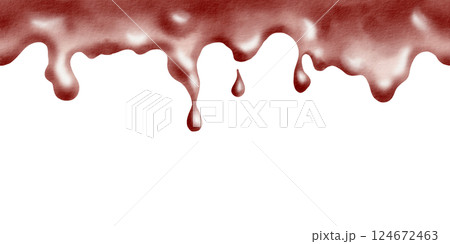 Cherry jam in seamless horizontal watercolor border with dripping. Realistic sticky texture of liquid marmalade in vibrant red tones. For packaging, labels, and culinary designs Cherry jam in seamless horizontal watercolor border with dripping. Realistic sticky texture of liquid marmalade in vibrant red tones. For packaging, labels, and culinary designs 124672463