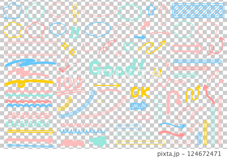 Hand-drawn ornament vector illustration set Cute Simple Pink Yellow Purple Light blue Green 124672471