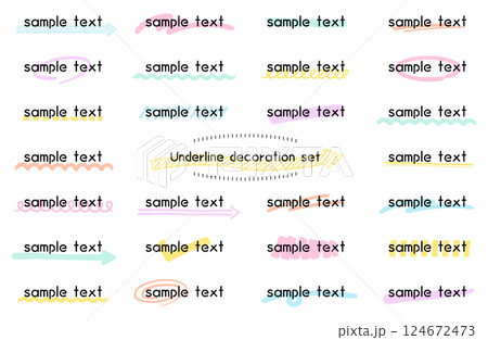 マーカーペンラインあしらいベクターイラストセット 矢印 アンダーライン 朱書き 下線 見出し 124672473