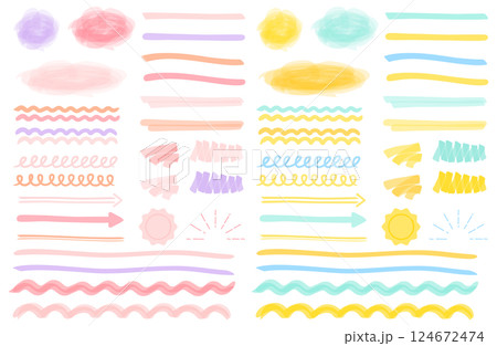 マーカーラインあしらいベクターイラストセット 矢印 カラフル  124672474