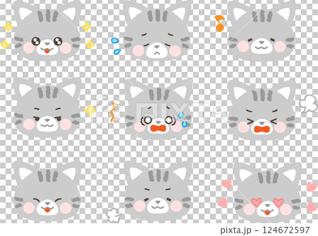 Tabby cat face icon Comical facial expression set No lines Tabby cat face icon Comical facial expression set No lines 124672597