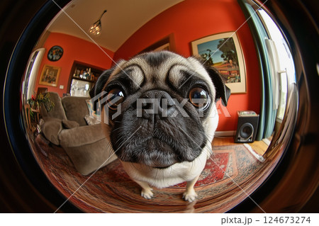 ペットの見守りカメラのイメージ パグ ペットの見守りカメラのイメージ パグ 124673274