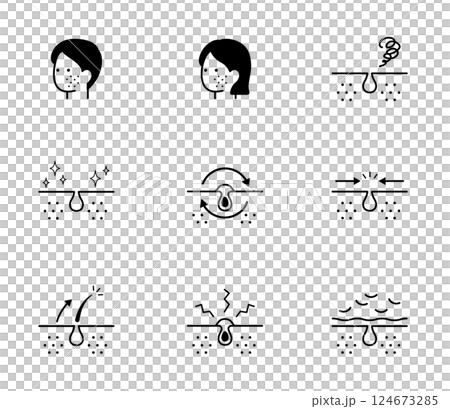 ニキビに関するアイコンイラストセット ベクター ニキビに関するアイコンイラストセット ベクター 124673285