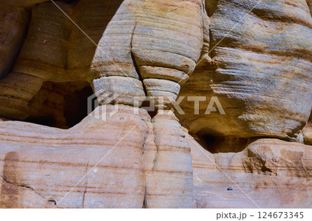Sedimentary Rock Layers Desert Erosion Close-Up Perspective Sedimentary Rock Layers Desert Erosion Close-Up Perspective 124673345
