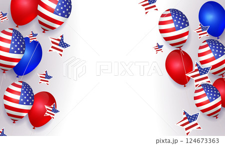 Light design with American attributes, balloons and stars Light design with American attributes, balloons and stars 124673363