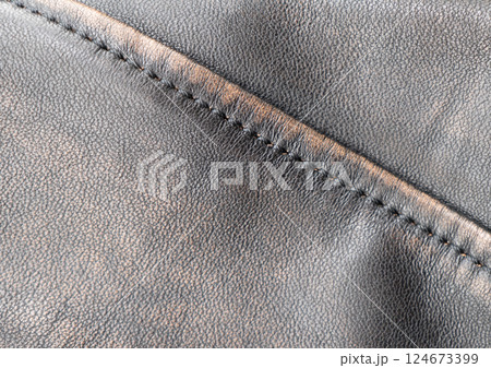 Leather texture background. Part of perforated black leather details. Perforated leather texture background. Texture leather 124673399