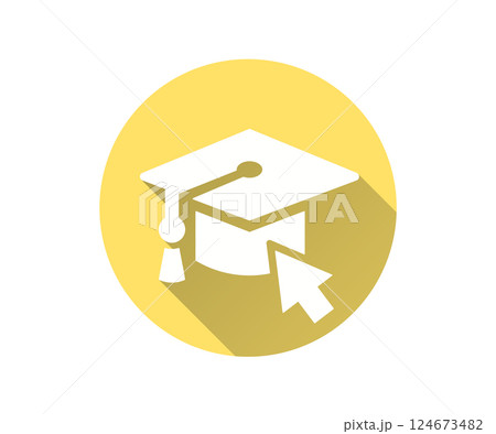 Online graduation cap flat icon with long shadow for graphic and web design. 124673482