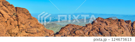 Aerial of Red Rock Canyon and Las Vegas Skyline Contrast Aerial of Red Rock Canyon and Las Vegas Skyline Contrast 124673613