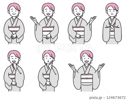 着物を着た若い女性のベクターイラストセット 124673672