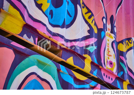 Vibrant Butterfly Mural with Pigeon in Motion Las Vegas Eye-Level View 124673787