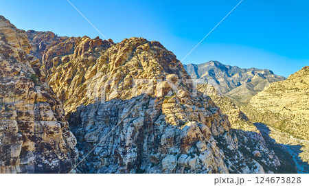 Aerial of Stratified Rock Formations in Ice Box Canyon Nevada Aerial of Stratified Rock Formations in Ice Box Canyon Nevada 124673828