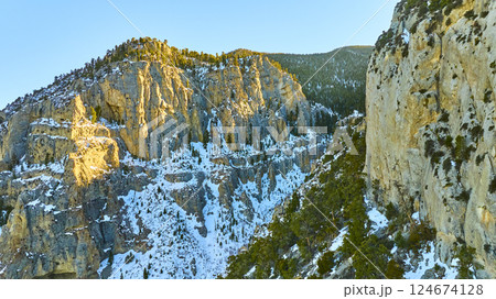 Aerial of Snow-Capped Mt Charleston at Golden Hour 124674128