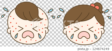 A cute illustration of a baby boy and girl crying because of a rash A cute illustration of a baby boy and girl crying because of a rash 124674249