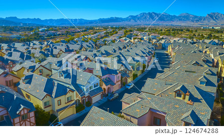 Aerial of Suburban Desert Community in Nevada at Sunset Aerial of Suburban Desert Community in Nevada at Sunset 124674288