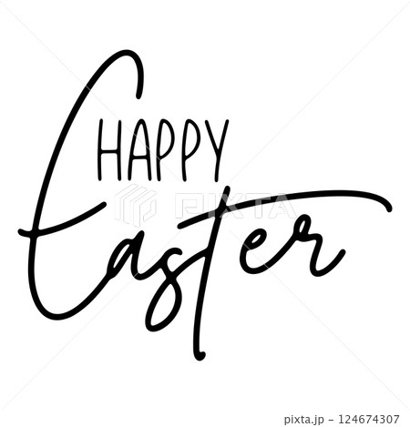 Happy Easter Hand Drawn Lettering. Easter Greetings Simple Brush Calligraphy Design Element. 124674307