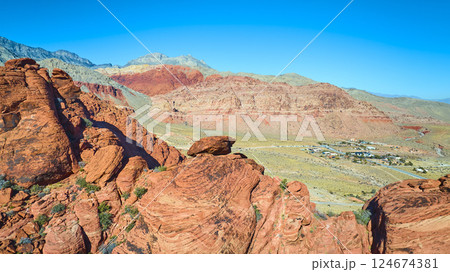 Aerial of Red Rock Canyon Sandstone Formations Nevada Aerial of Red Rock Canyon Sandstone Formations Nevada 124674381