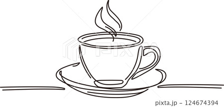 ティータイム 紅茶 お茶 コーヒー 線画 手描き シンプル イラスト素材 白黒 ティータイム 紅茶 お茶 コーヒー 線画 手描き シンプル イラスト素材 白黒 124674394