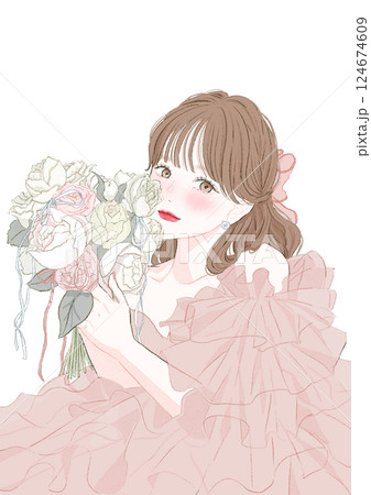 ブーケを持っている花嫁イラスト ブーケを持っている花嫁イラスト 124674609