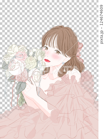 ブーケを持っている花嫁イラスト ブーケを持っている花嫁イラスト 124674609
