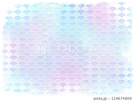 水彩風の水色紫色ピンク色 カラフル 波和柄 青海波 水彩風の水色紫色ピンク色 カラフル 波和柄 青海波 124674809