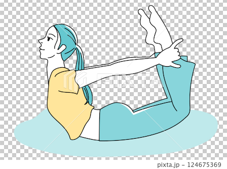 Woman doing yoga bow pose 124675369