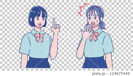 Two female students having a conversation Two female students having a conversation 124675449