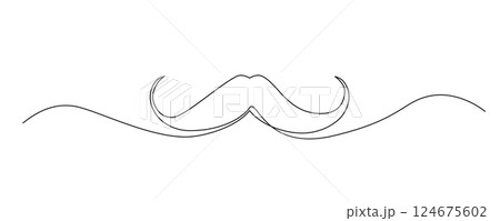 One Line Mustache Icon, Monoline Mustaches Symbol, Continuous Whiskers Silhouette, Mustache 124675602