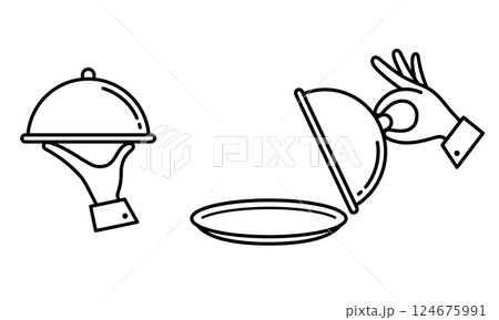 クロッシュで料理を提供するシンプルなイラストセット 124675991
