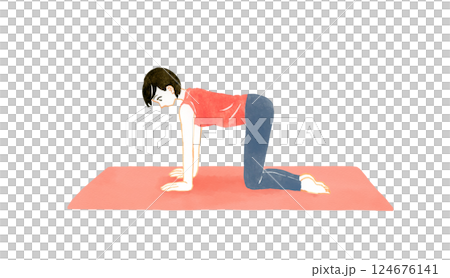 四肢著地做瑜珈和伸展運動的女人,手繪水彩畫 四肢著地做瑜珈和伸展運動的女人,手繪水彩畫 124676141