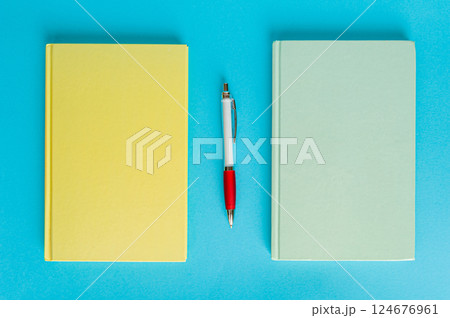 Copybook Mockup, Notebook on Office Desk with Copy Space for Text, Moleskin Template Copybook Mockup, Notebook on Office Desk with Copy Space for Text, Moleskin Template 124676961
