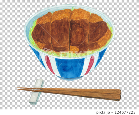 醬汁豬排蓋飯的水彩插圖 124677225