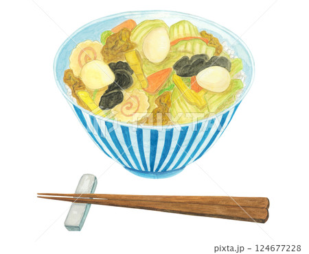 水彩で描いた中華丼のイラスト 水彩で描いた中華丼のイラスト 124677228