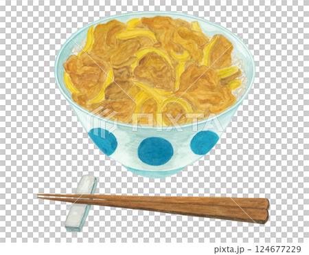 豬肉蓋飯的水彩插圖 豬肉蓋飯的水彩插圖 124677229