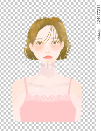 穿著吊帶背心的女人美女插畫個人色彩：黃色為主的春天 124677255