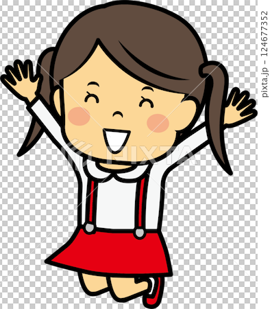 Elementary school girl jumping for joy Elementary school girl jumping for joy 124677352