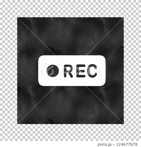 用於錄製的白色 REC 按鈕圖示(黑色方形背景,水彩風格) 用於錄製的白色 REC 按鈕圖示(黑色方形背景,水彩風格) 124677678