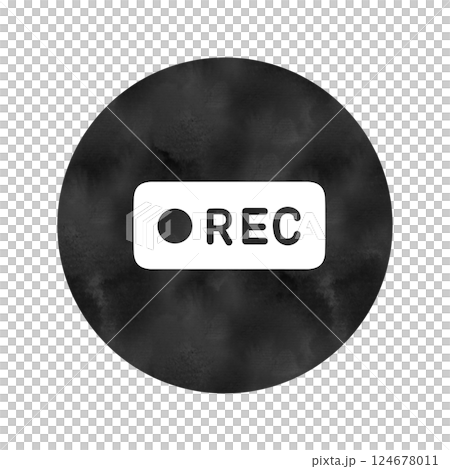 白抜きRECボタンアイコン(黒い丸背景・水彩風)録画・記録用 白抜きRECボタンアイコン(黒い丸背景・水彩風)録画・記録用 124678011