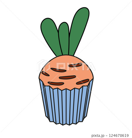 Easter muffin color icon. Cartoon sweet egg bakery food pictogram 124678619
