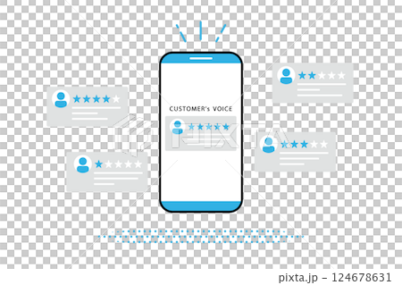 スマートフォン上で述べられた顧客の評価を表したイメージイラスト 124678631