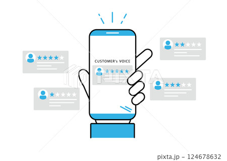 スマートフォン上で述べられた顧客の評価を表したイメージイラスト 124678632