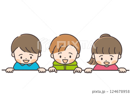 下をのぞく三人の子供たち 124678958