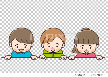 下をのぞく三人の子供たち 124678958