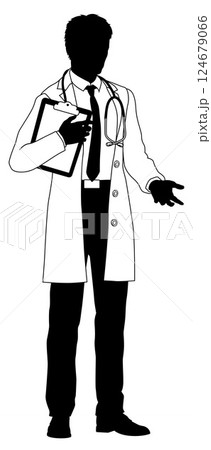 Doctor Man and Clipboard Medical Silhouette Person Doctor Man and Clipboard Medical Silhouette Person 124679066