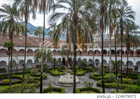 San Francisco convent and church courtyard in Quito, Ecuador 124679072