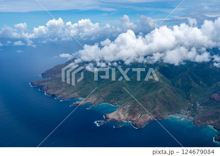 Aerial view of Hiva Oa in the Marquesas Islands, French Polynesia 124679084